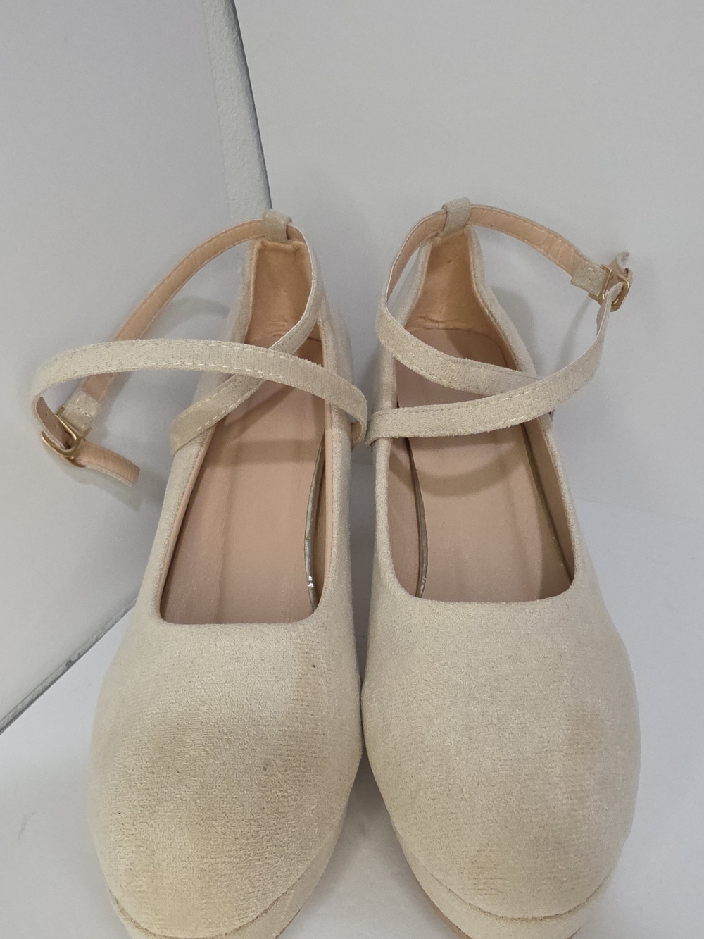 Cream Suede Mary Jane Mules with Ankle Strap